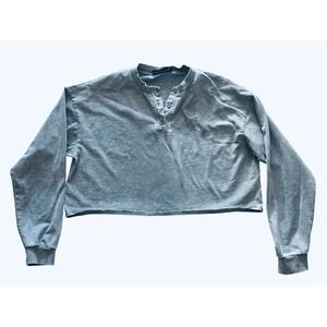 Ninth Hall Gray Cropped Knit Cotton Henley Button Long Sleeve Women's Top Size L